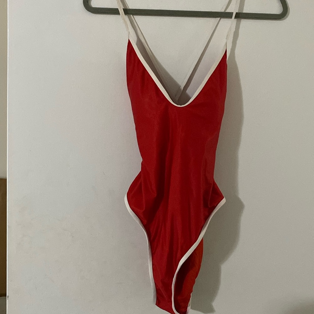 Baywatch style one-piece bathing suit